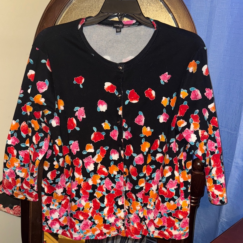 Rafaella Black Multicolor Floral Blouse